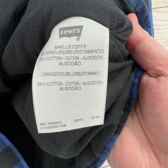 Levi's Lined Flannel Snap Down Shacket Jacket Men's Size Medium Blue/Black - Picture 9 of 15